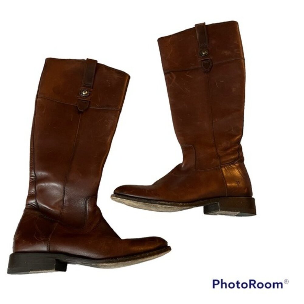 Frye Brown Melissa Button Size 9.5 Womens Heels Boots Knee High